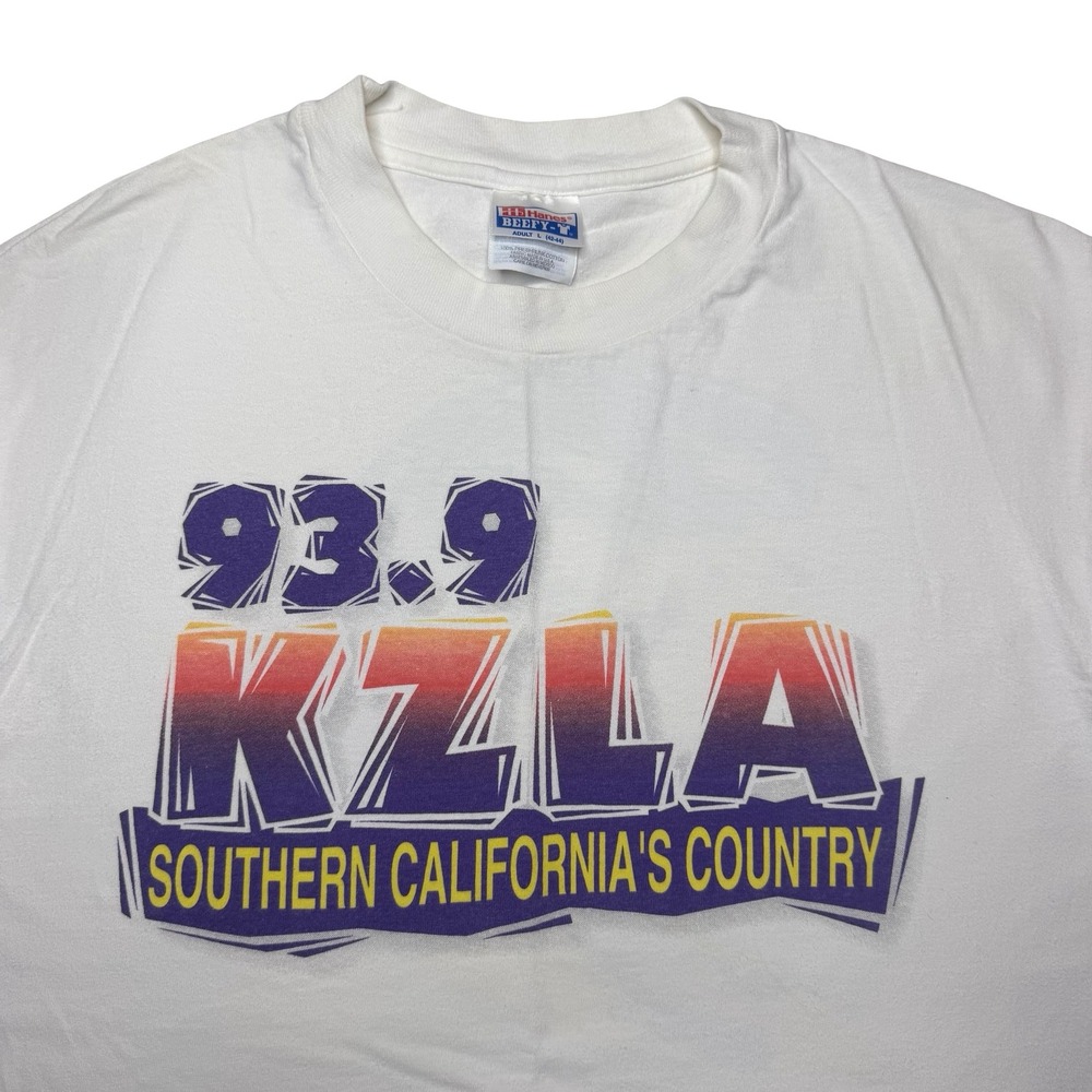 Vintage 90s 93.9 KZLA California radio promo surfing surf shirt